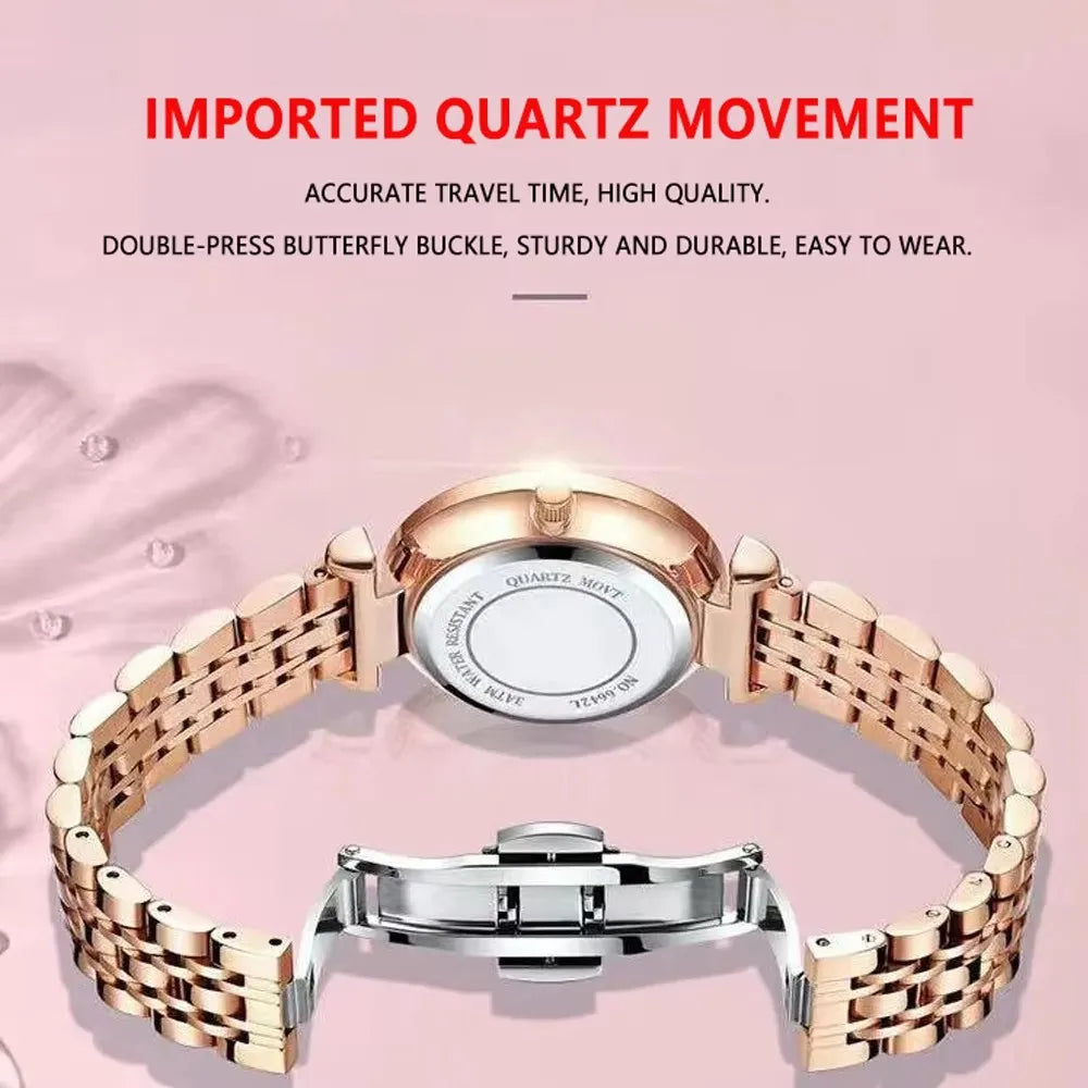 POEDAGAR 3011 Luxury Stainless Steel Wristwatch Bracelet Watch Women Fashion Simple Rose Gold Waterproof Luminous Ladies Watches