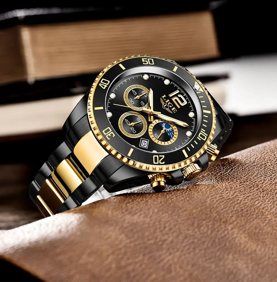 Mens Watches LIGE Top Brand Luxury Watch for Men Waterproof Sports Stainless Chronograph Quartz Wristwatch Relogio Masculino+Box