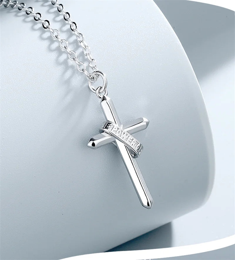 Trendy Cross Necklace Male Choker Accessories Top Quality 925 Sterling Silver Neck Chain Necklaces  For Men Jewelry Gift