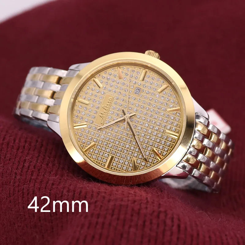 Luxury Melissa Auto Date Men's Watch Women's Watch Elegant Rhinestone Large Hours Crystal Clock Girl's Birthday Gift Box