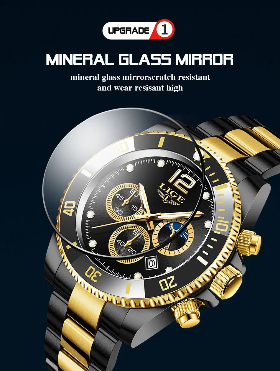 Mens Watches LIGE Top Brand Luxury Watch for Men Waterproof Sports Stainless Chronograph Quartz Wristwatch Relogio Masculino+Box