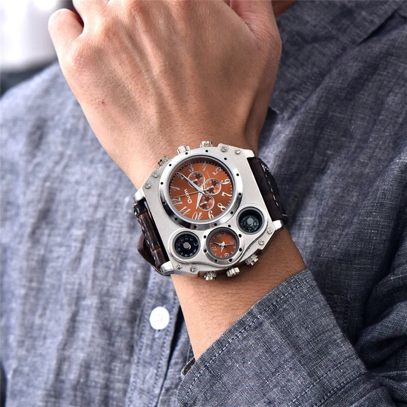 Luxury Sports Watches for Men Top Brand Casual Military Big Dial Cool Man Unique Wristwatch Male Decorative Compass Quartz Clock