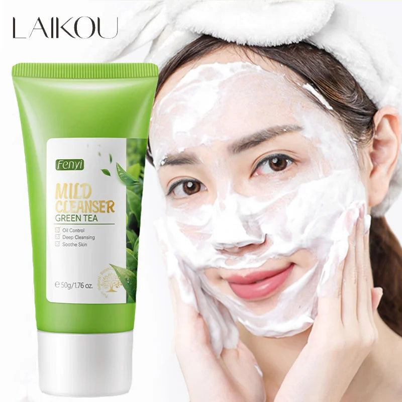 50g Green Tea Facial Cleanser Natural Plants Deep Cleansing Oil-Control Moisturizing Brighten Soften Skin Dense Foam Skin Care