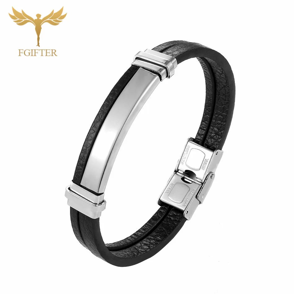 New Trendy Man Leather Bracelets Initial Bangles Male Accessories Jewelry Black Belt Bracelet pulseras hombre armband mannen