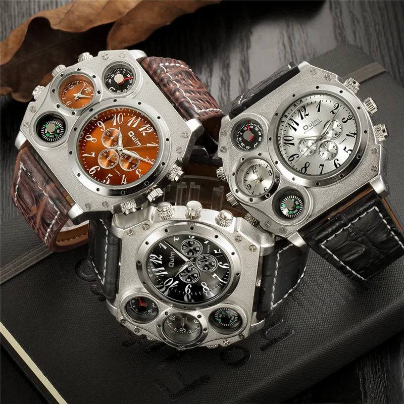 Luxury Sports Watches for Men Top Brand Casual Military Big Dial Cool Man Unique Wristwatch Male Decorative Compass Quartz Clock