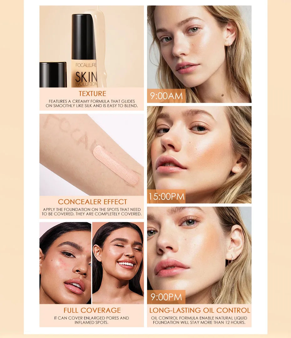 Wholesale FOCALLURE Face Makeup Foundation Makeup Base Liquid Foundation Concealer Whitening Moisturizer Oil-control Cosmetics