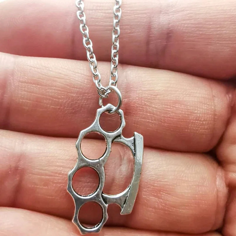Brass Knuckles Pendant Necklace for men Men Neck Chain Vintage Summer Gothic Goth Jewelry Trend 2022 Accessories Holiday Gifts