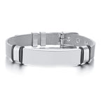 MESH BRACELET FOR MEN WOMEN SILVER STAINLESS STEEL METAL ADJUSTABLE ENGRAVABLE UNISEX BRACELETS