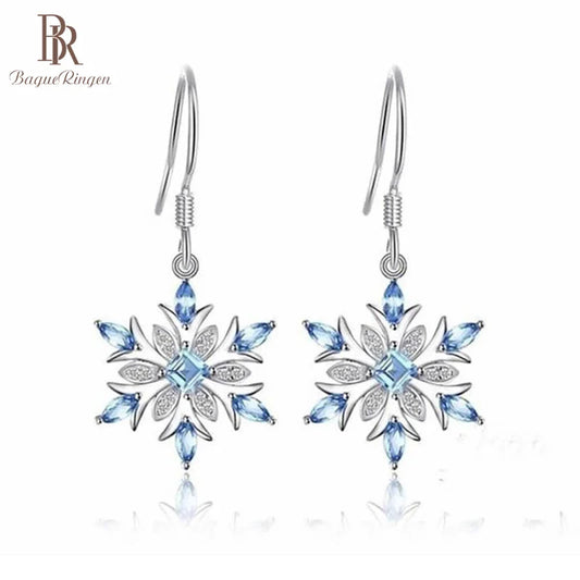 Bague Ringen Earrings for Women Charms Female Fashion Jewelry Artificial Aquamarine Snowflake Ear drops Blue Gemstones Party