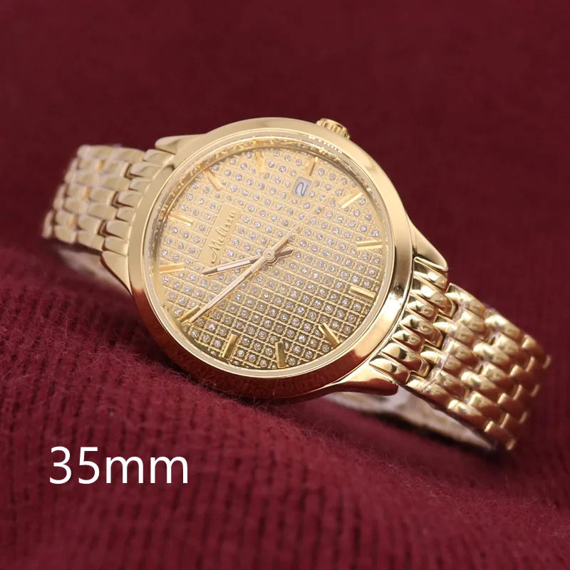 Luxury Melissa Auto Date Men's Watch Women's Watch Elegant Rhinestone Large Hours Crystal Clock Girl's Birthday Gift Box