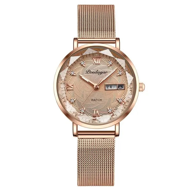 POEDAGAR 3011 Luxury Stainless Steel Wristwatch Bracelet Watch Women Fashion Simple Rose Gold Waterproof Luminous Ladies Watches