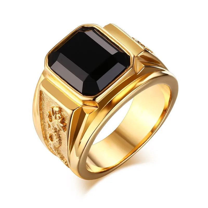 Trendy Fashion Ring Vintage Men's Inlay Black Zircon Finger Rings Engagement Banquet Party Male Jewelry