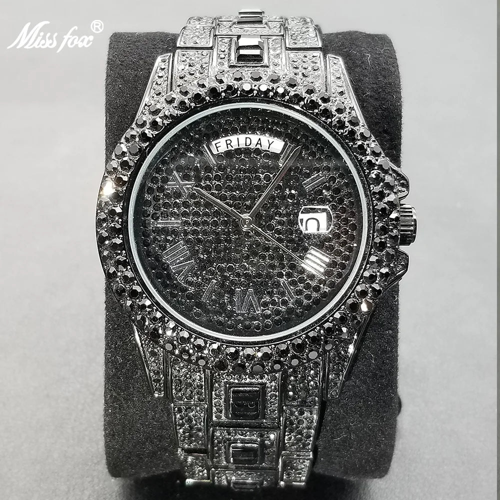 Full Iced Out Watch For Men Luxury Gold Hip Hop Diamond Quartz Mens Watches Waterproof Day Date Clock Best Selling Product 2023