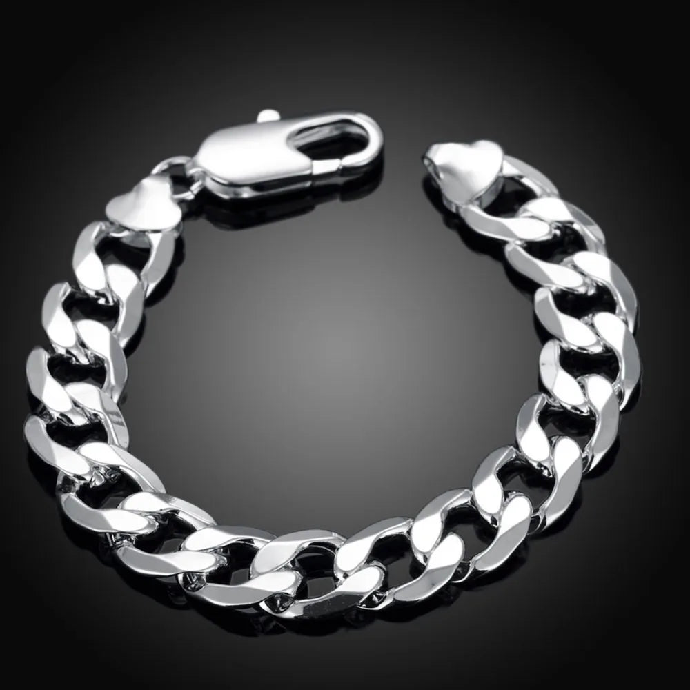 Men's Bracelets 12mm Curb Cuban Chain 925 Sterling Silver Luxury Fashion Jewelry Male Gift Christmas GaaBou Jewellery