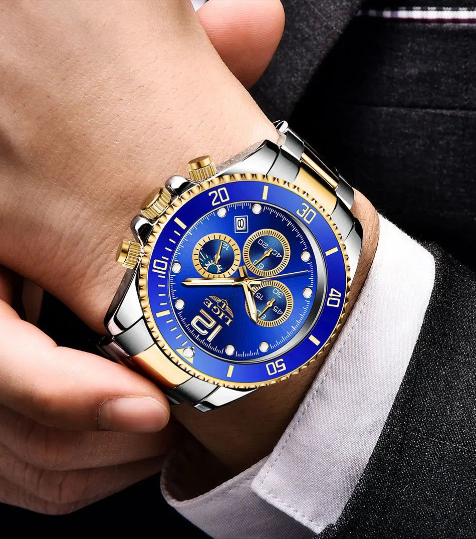 Mens Watches LIGE Top Brand Luxury Watch for Men Waterproof Sports Stainless Chronograph Quartz Wristwatch Relogio Masculino+Box