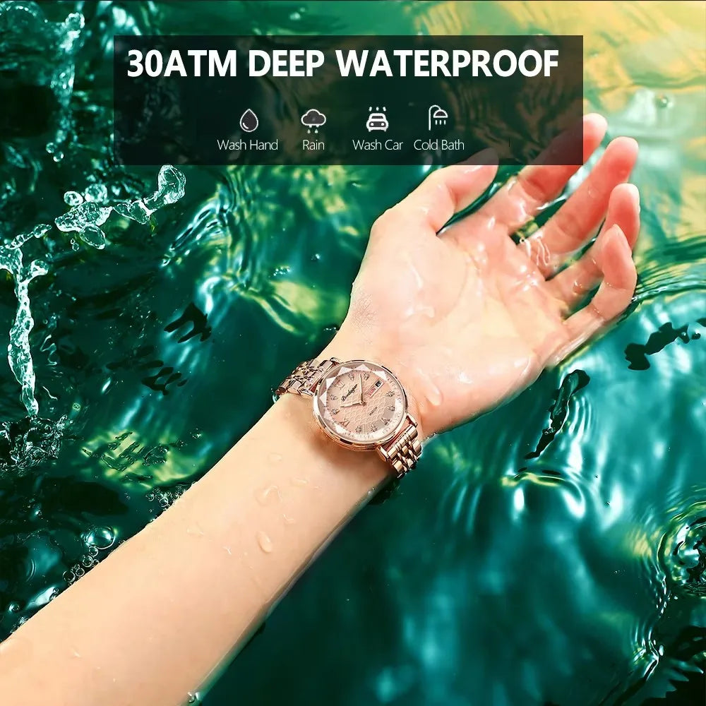 POEDAGAR 3011 Luxury Stainless Steel Wristwatch Bracelet Watch Women Fashion Simple Rose Gold Waterproof Luminous Ladies Watches