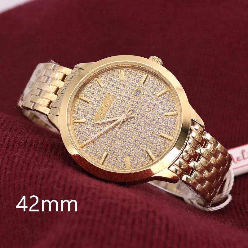 Luxury Melissa Auto Date Men's Watch Women's Watch Elegant Rhinestone Large Hours Crystal Clock Girl's Birthday Gift Box