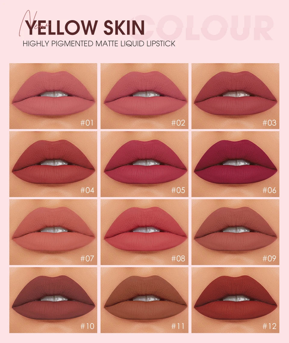 O.TWO.O 12 Color Liquid Lipstick Matte Finish Sexy Silky Lip Gloss Waterproof Kiss-proof Lasting Lip Glaze Lip Tint Cosmetics