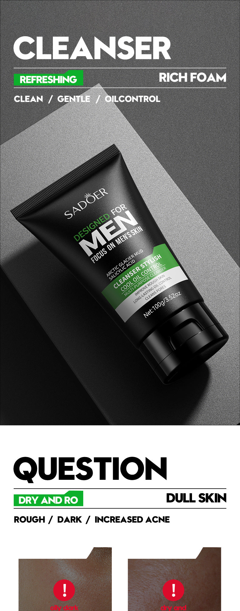 Men's Facial Cleanser Deep Clean Improve Oily Face Wash Cream Face Wash Foam Brightening Rejuvenation Face Cleanser Skin Care