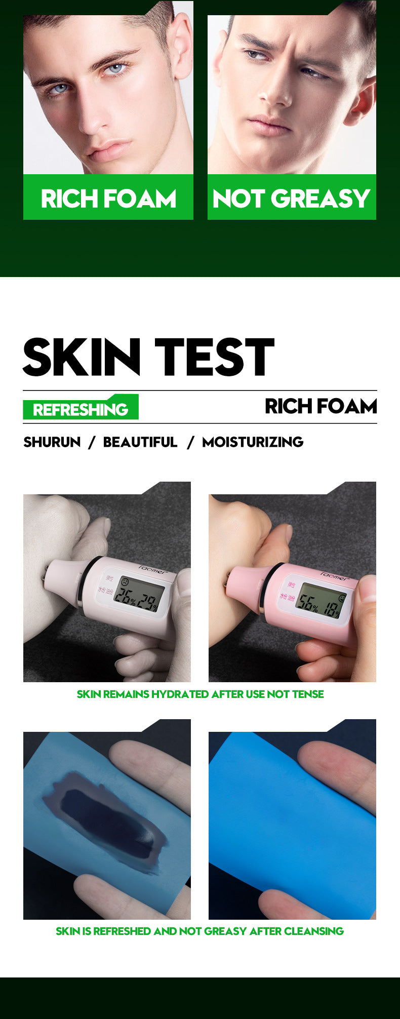 Men's Facial Cleanser Deep Clean Improve Oily Face Wash Cream Face Wash Foam Brightening Rejuvenation Face Cleanser Skin Care