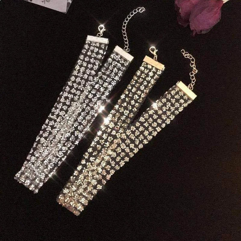 Sexy Wide Metal Collar Choker Necklaces for Women Lace Shiny Sequin Neck Necklace Chain Collars Necklace Elegant Party Jewelry