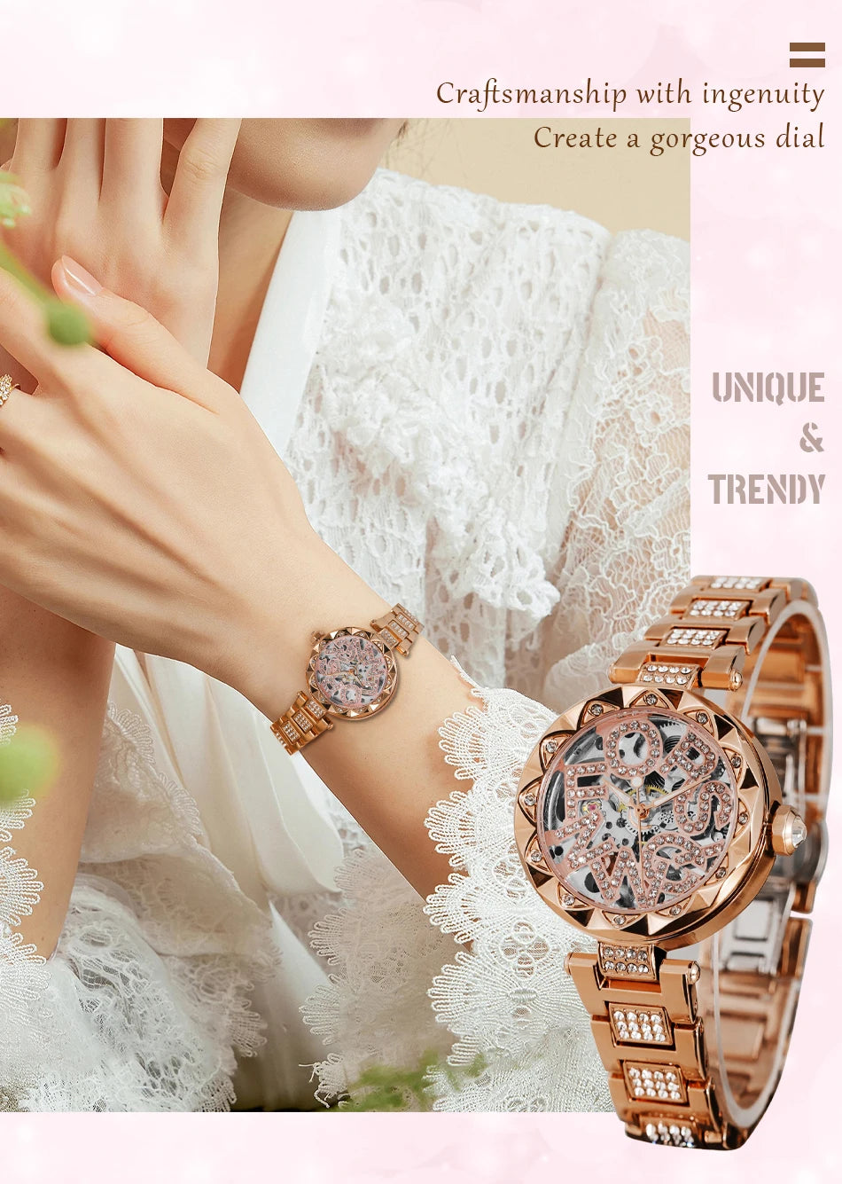 Luxury Brands Fashion 2025 New Women's Watches 3D Diamond Stainless Steel Skeleton Mechanical Clock Elegant Ladies Wedding Gift