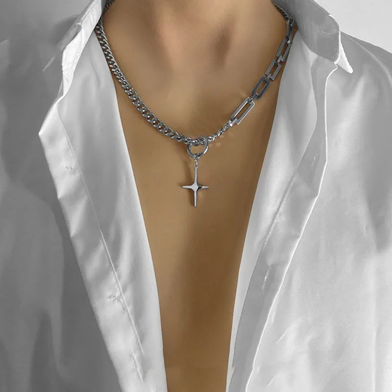 Stainless Steel Chains Rivet Choker Necklace for Men Hiphop Punk Neck Jewelry Short Collar Chain With Pendant Gothic Accessories