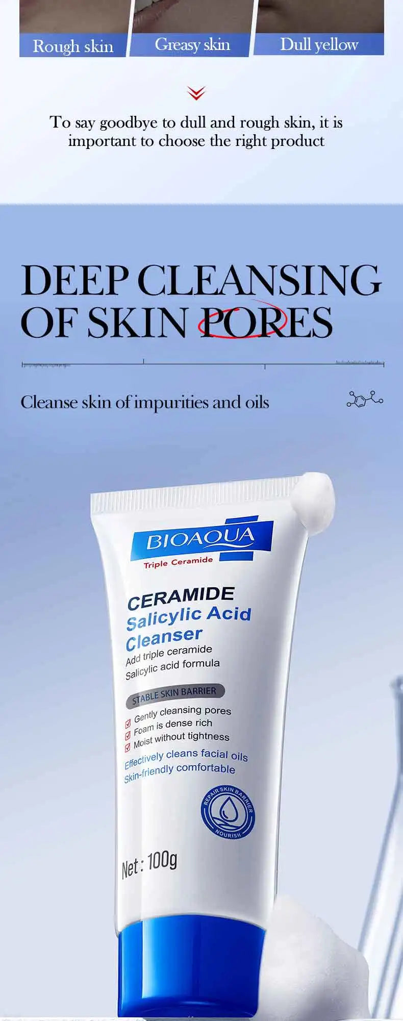 Salicylic Acid Cleansing Facial Cleanser Oil Control Anti-Acne Skin Care Whitening Cleanser Gentle Mild Facial Cleanser