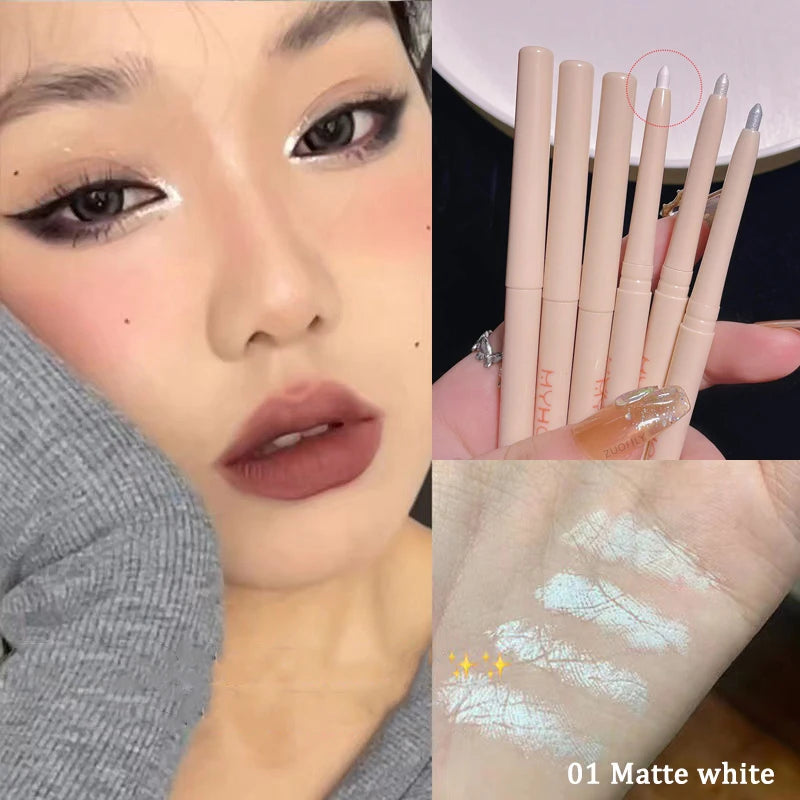 Matte Pearlescent White Eye Shadow Stick Smooth Eye Makeup Highlighter Shimmer Waterproof Pearly Silver Eyeliner Silkworm Pen