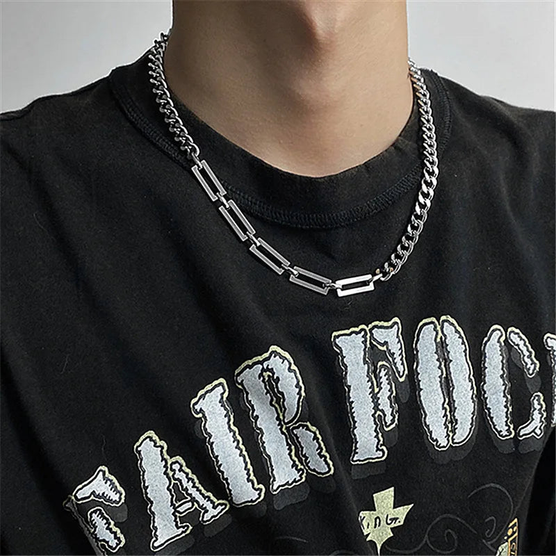 Stainless Steel Chains Rivet Choker Necklace for Men Hiphop Punk Neck Jewelry Short Collar Chain With Pendant Gothic Accessories