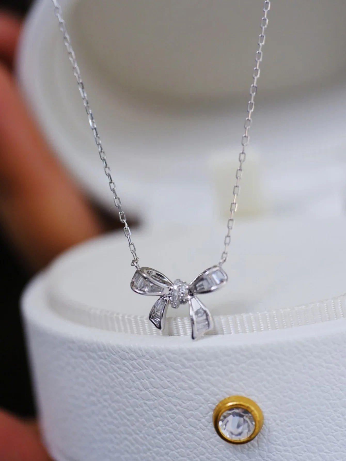 S925 Sterling Silver Women's Necklace Cute Bow Zirconia Pendant Necklace French Jewellery for Daily Wear Holiday Party Gifts