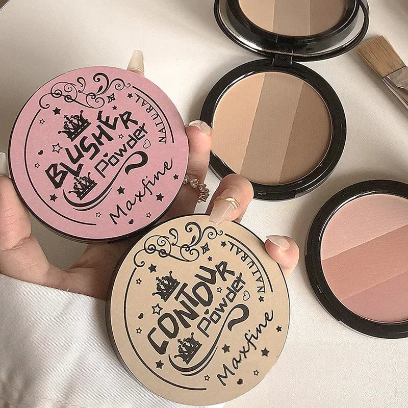 3 Colors Contour Blush Palette Matte Nose Shadow Rose Pink Cheek Glitter Glowing Illuminator Highlighter Powder Bronzer Makeup
