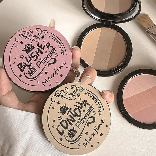 3 Colors Contour Blush Palette Matte Nose Shadow Rose Pink Cheek Glitter Glowing Illuminator Highlighter Powder Bronzer Makeup