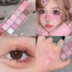 12 Colors Pink Eye Shadow Pallete Clear Glitter Pearl ,Girl Beginner Makeup Nude Eyeshadow Low Saturation Korean Cosmetics