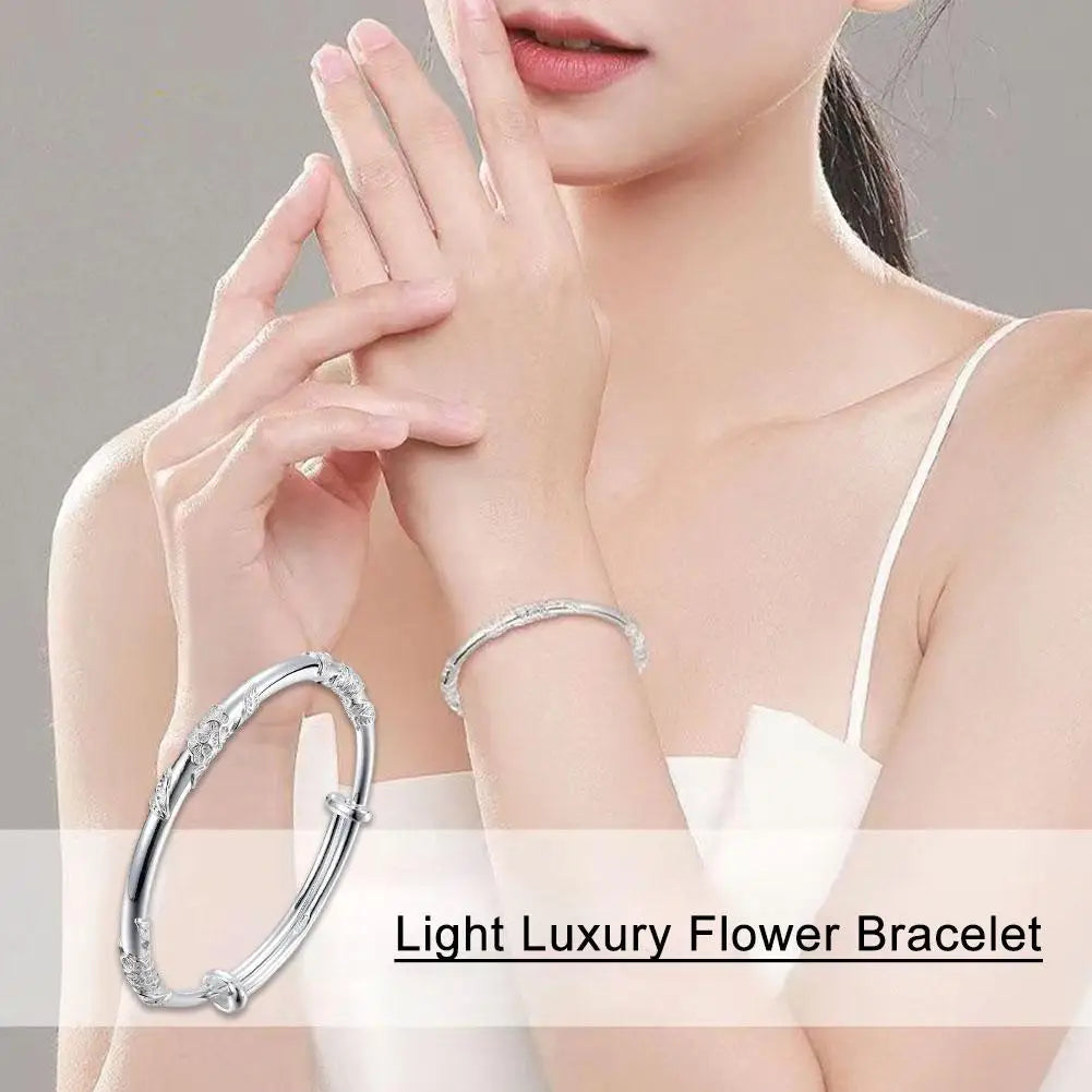 Luxury Shiny Full-blown Flowers Bracelet For Women Original Texture Adjustable Solid Bracelets Light Luxury Party Jewelry