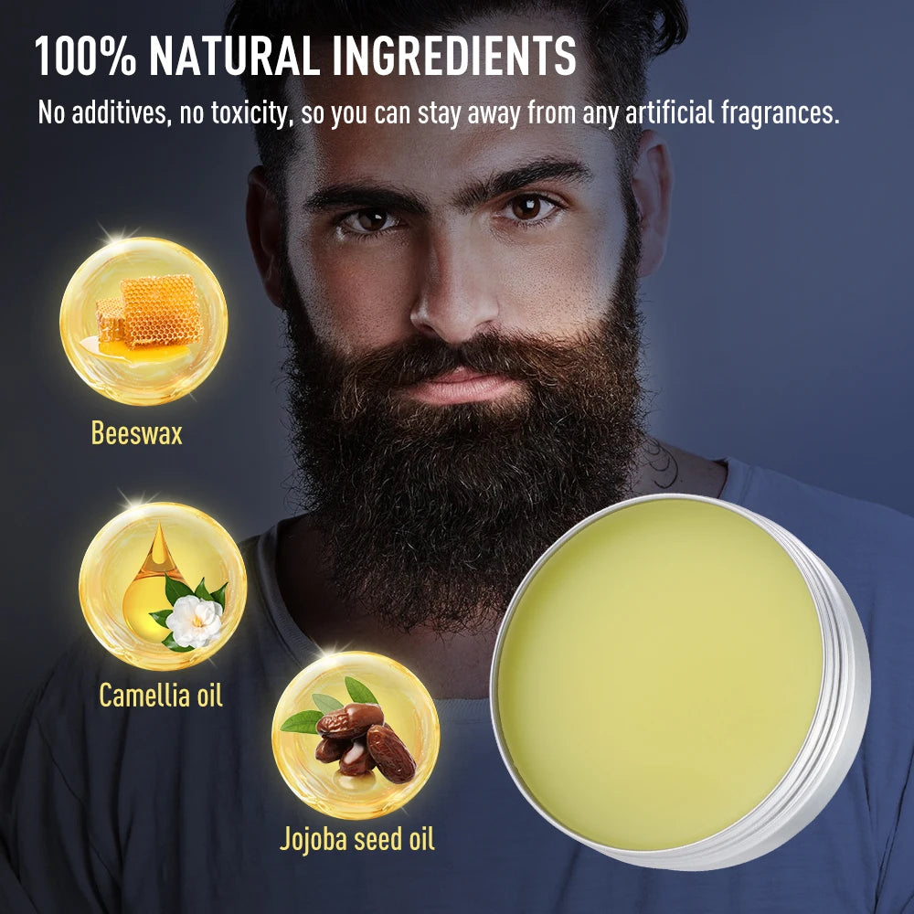 Natural Beard Balm And Beard Oil Moisturizing Smoothing Soften Beard Wax Cream Reduce Frizz And Split Ends Hair Care Essence Oil