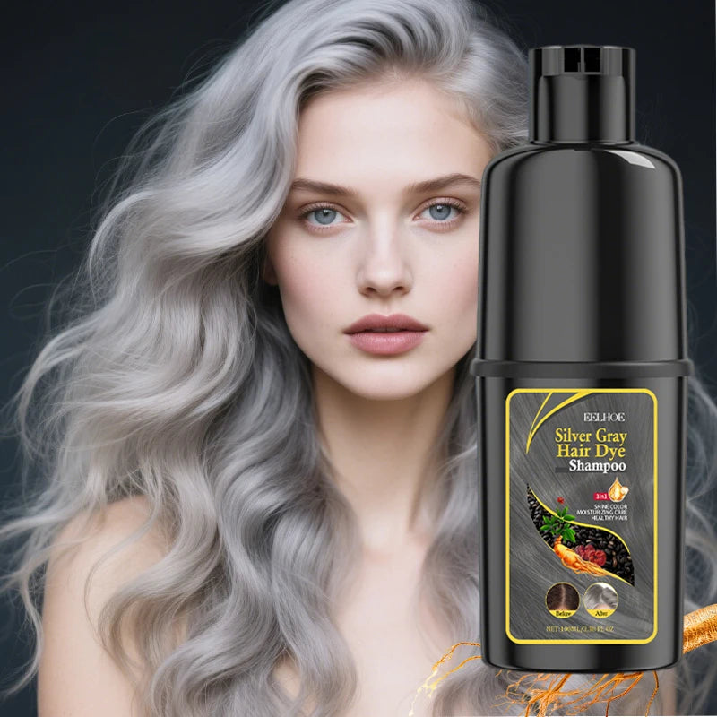 100ml Silvery Gray Hair Color Shampoo Gentle Herbal Moisturizing Cleansing & Nourishing Hair Care Oil Control Dye Shampoo