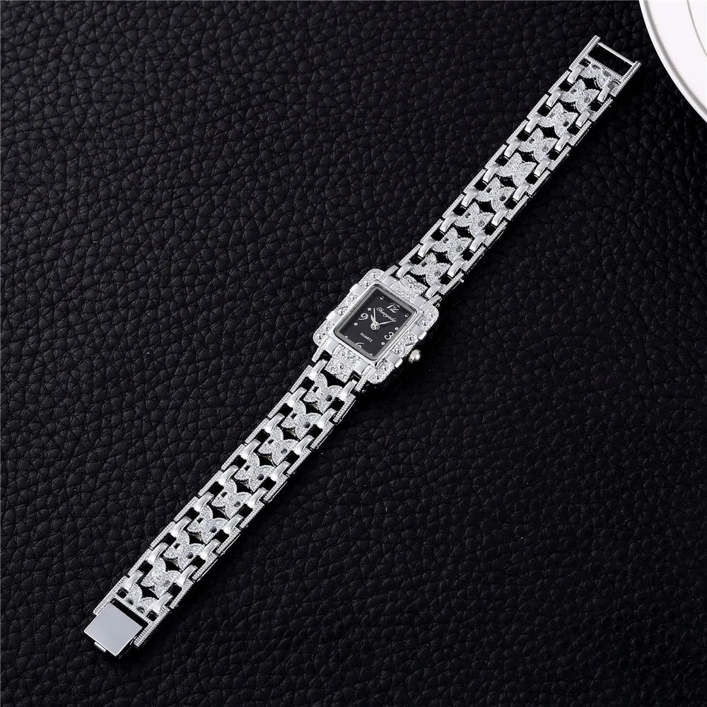 Luxury Sliver Metal Women Bracelet Wrist Watch Top Brand Fashion Crystal Quartz Watch Elegant Square Ladies Clock Reloj Mujer