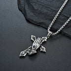 Necklace For Men National Retro Style Hand Of Prayer Stainless Steel Cross Fresh Fashion Necklace Personality Niche Pendant