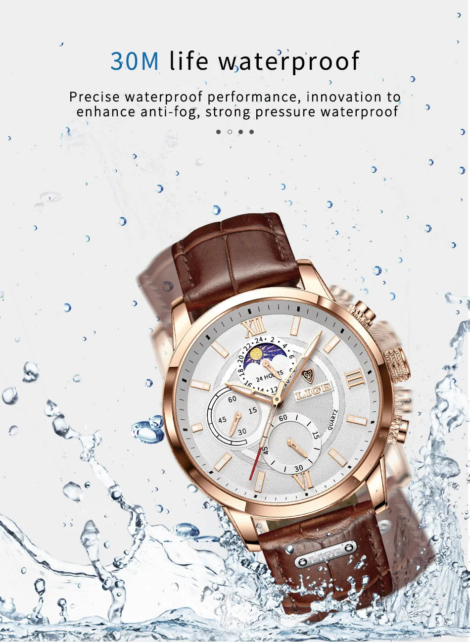 Men's Watches LIGE Top Brand Luxury Men WristWatch For Men Leather Quartz Watch Sports Waterproof Male Clock Relogio Masculino