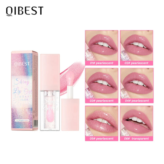 Pearlescent Pink Glitter Lip Oil Lustrous Color Changing Lip Gloss Moisturizing Makeup Lip Balm Mirror Glass Lip Glaze Cosmetics