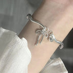 Luxury Silver Bow Knot Bell Bracelet Adjustable Open Girls Women