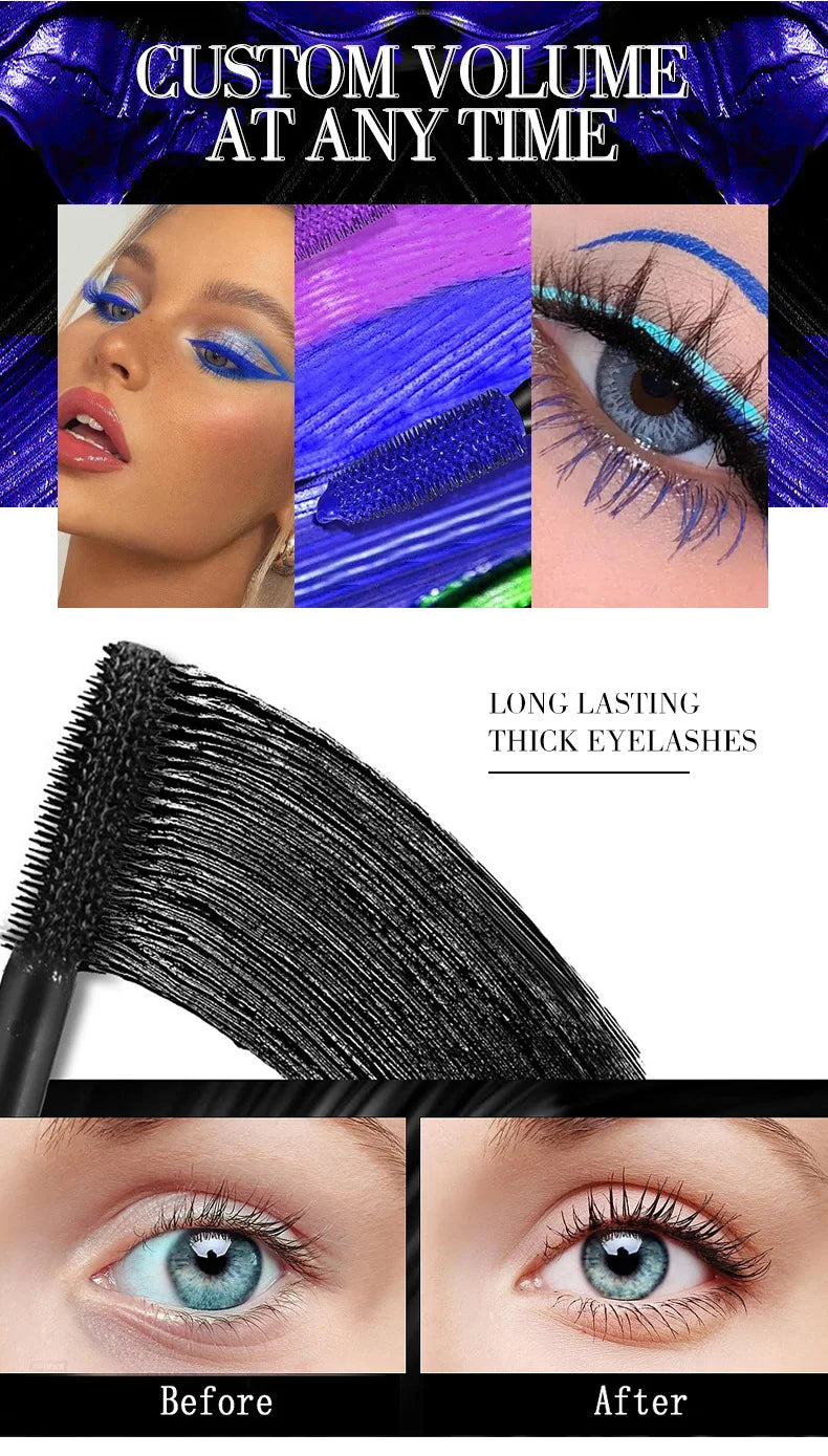 5D Mascara Waterproof Sweatproof Non Smudging Creates Dense Long Lashes With Silicone Brush Head For Base Laying