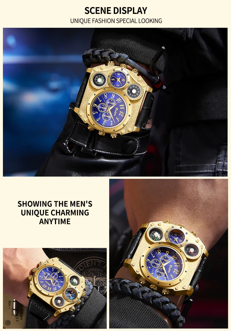 Luxury Sports Watches for Men Top Brand Casual Military Big Dial Cool Man Unique Wristwatch Male Decorative Compass Quartz Clock