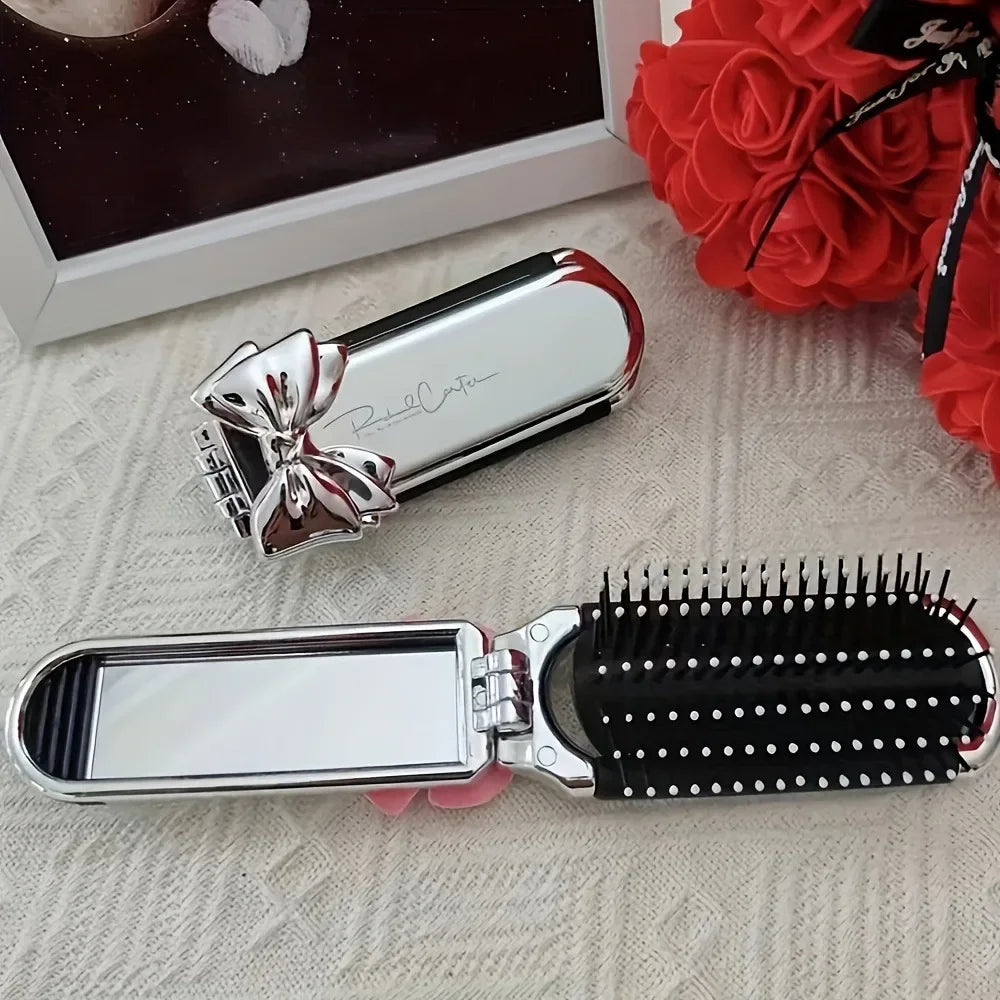 1pc Portable Stylish Mini Folding Women's Hair Brush Rubber Bristles for All Hair Types,Perfect for Travelling and Shopping