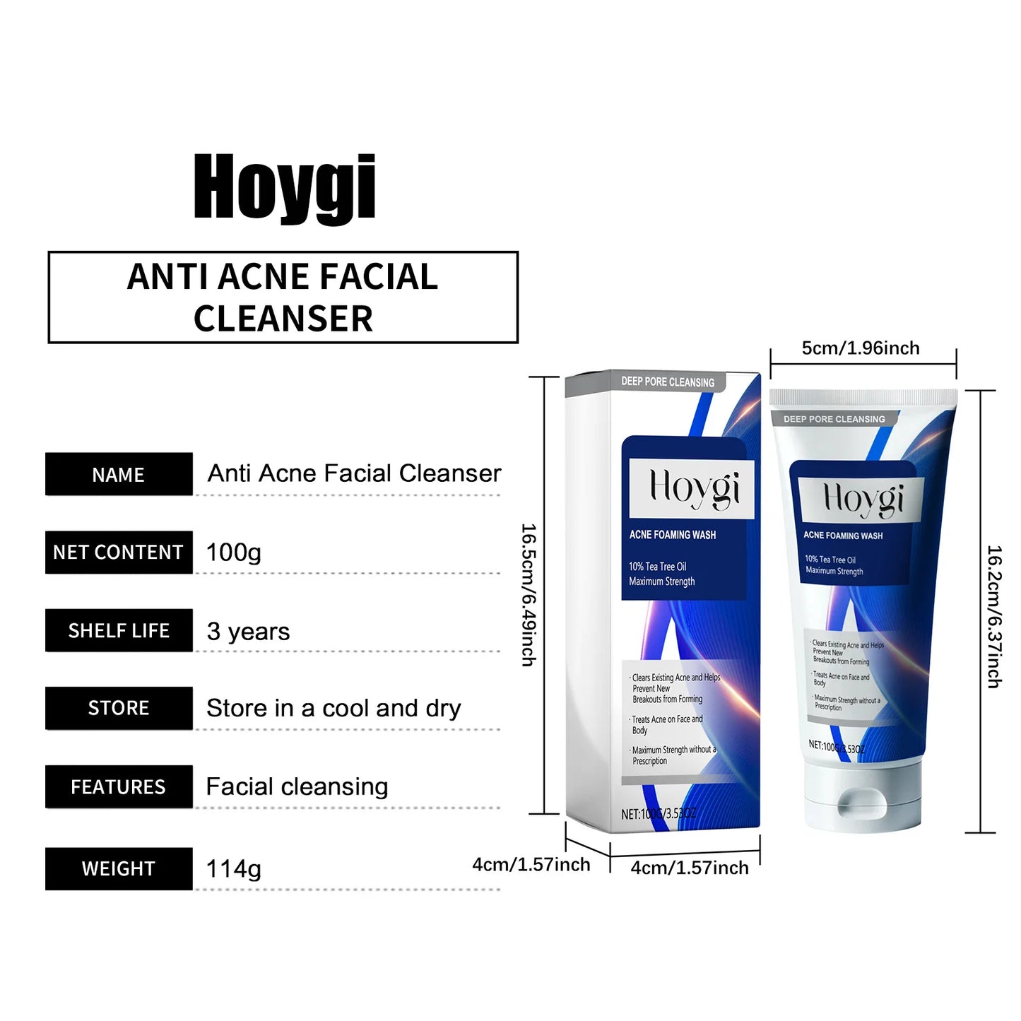 Facial Cleanser Anti Acne Oil Control Blackhead Remover Shrink Pores Deep Cleansing Acne Treatment Moisturizing Face Wash 100g