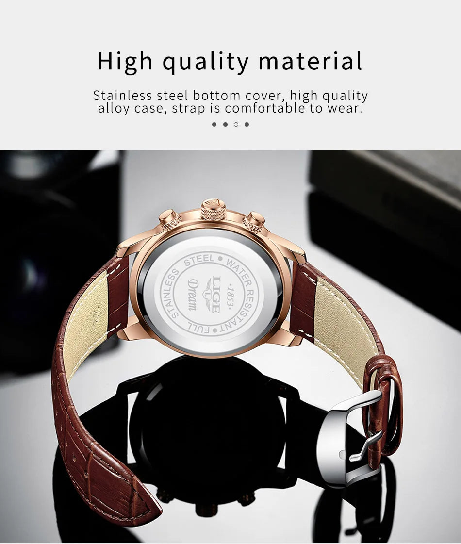 Men's Watches LIGE Top Brand Luxury Men WristWatch For Men Leather Quartz Watch Sports Waterproof Male Clock Relogio Masculino