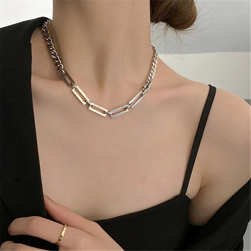 Stainless Steel Chains Rivet Choker Necklace for Men Hiphop Punk Neck Jewelry Short Collar Chain With Pendant Gothic Accessories