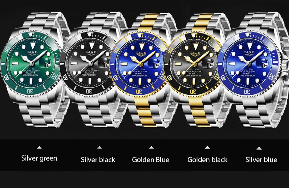 LIGE Top Luxury Watches For Men Fashion 30M Waterproof Luminous Date Quartz Wristwatches Casual Business Mens Watch Roloj Hombre