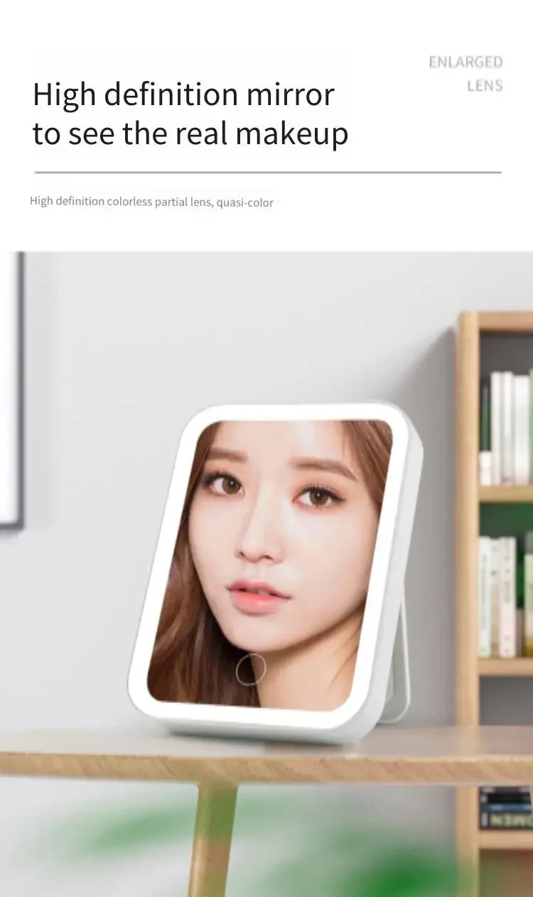 Makeup Mirror USB Rechargeable Portable Compact LED Vanity Mirror with Touch Screen Dimming Makeup Mirror